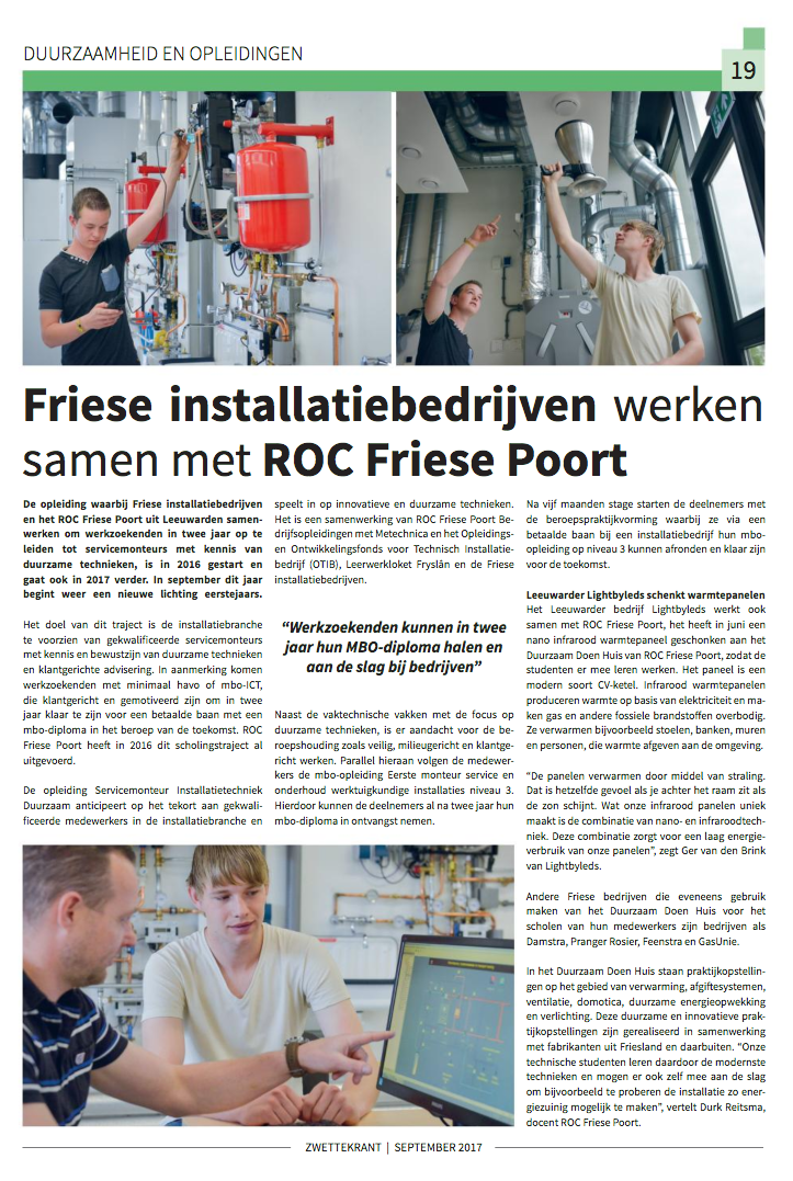 friese installatiebedrijven werken samen met ROC Friese Poort